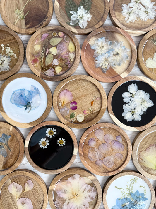 CUSTOM FLOWER PRESSED COASTERS